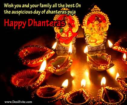 Wish You And Your Family All The Best On The Auspicious Day Of Dhanteras Puja Happy Dhanteras Greeting Card