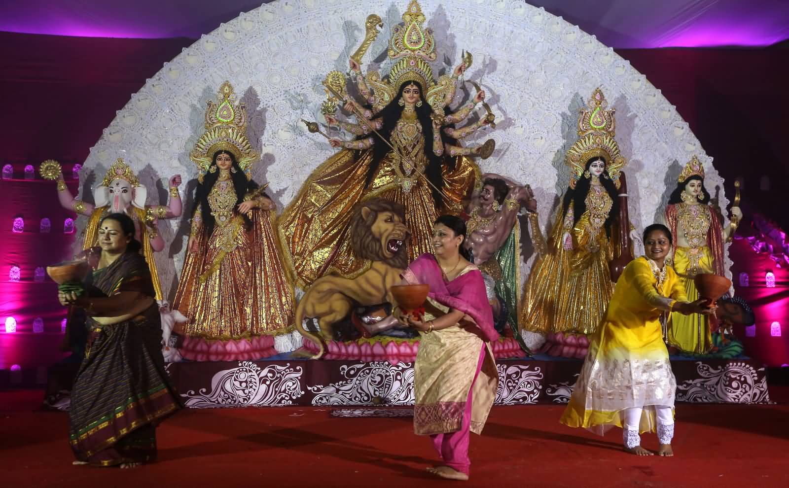 Women's Dancing During Durga Puja Celebrations