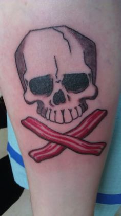 Black Eyes Grey Skull Bacon Tattoo