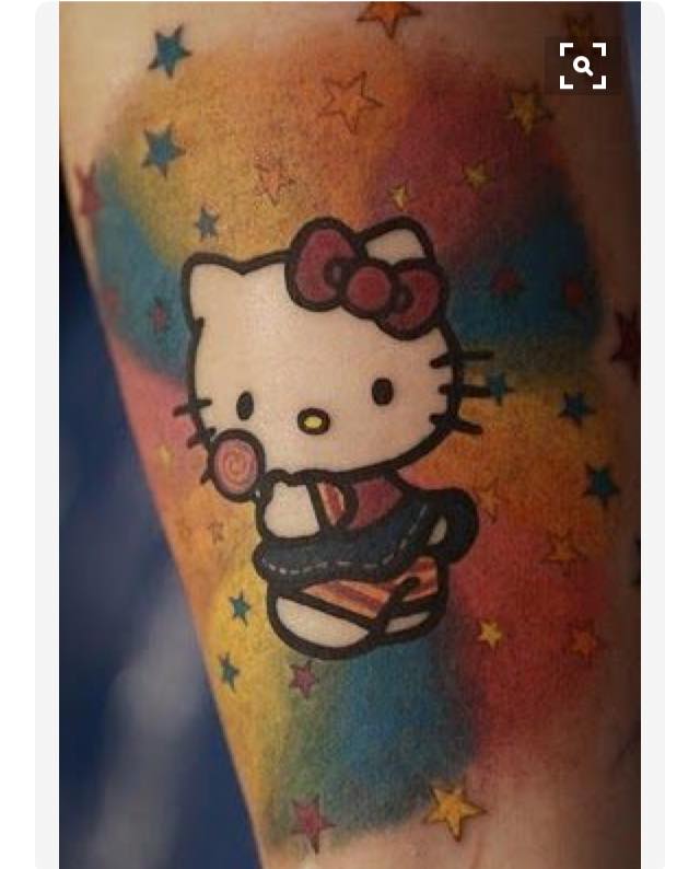 Colorful Stars And Hello Kitty Tattoo