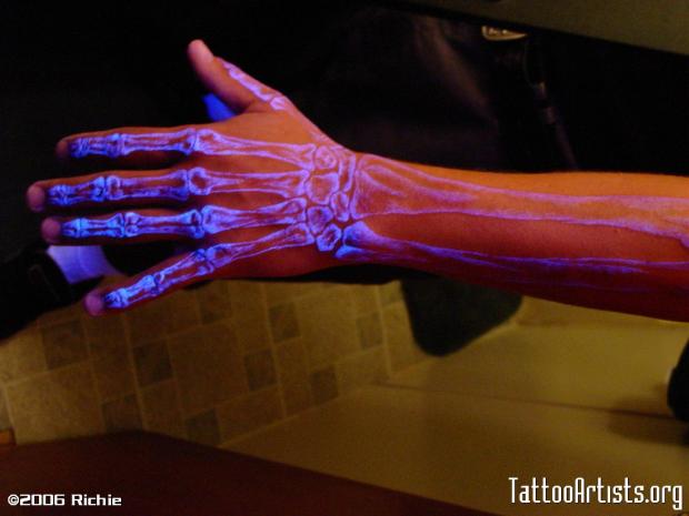 Black Light Hand Skeleton Tattoo