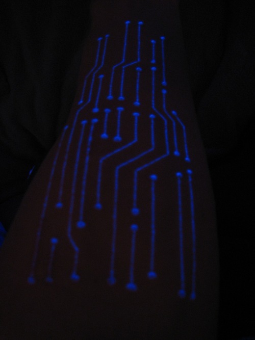 Chip Circuit Black Light Tattoo On Forearm