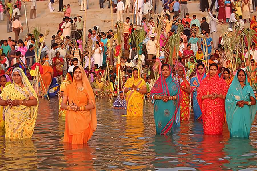 Devotees Observinf Chhath Puja