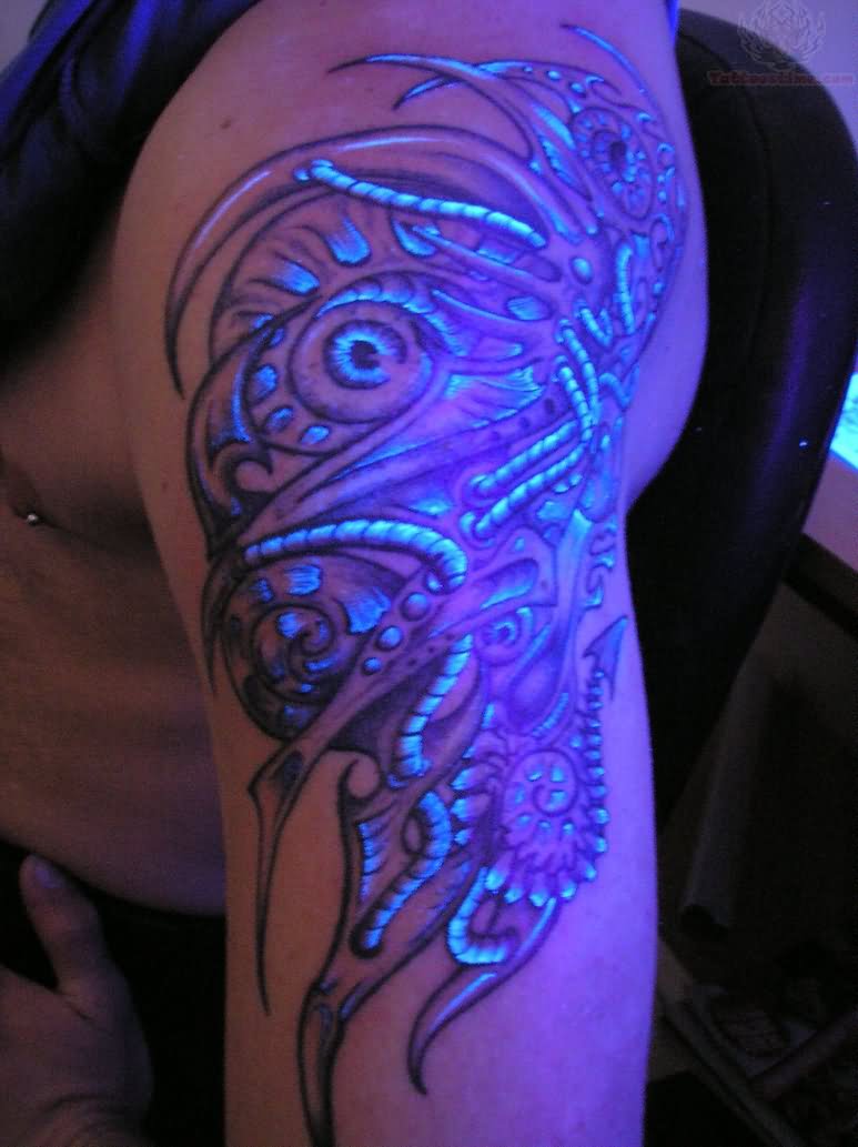 Dragon Black Light Tattoo On Left Half Sleeve