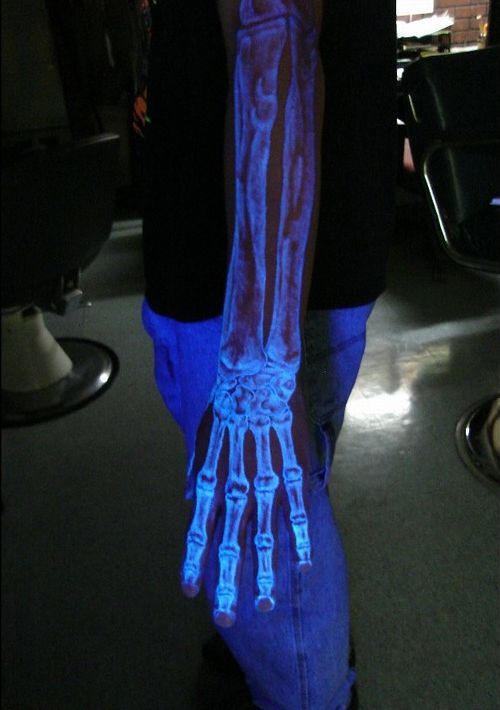 Left Hand Skeleton Black Light Tattoo