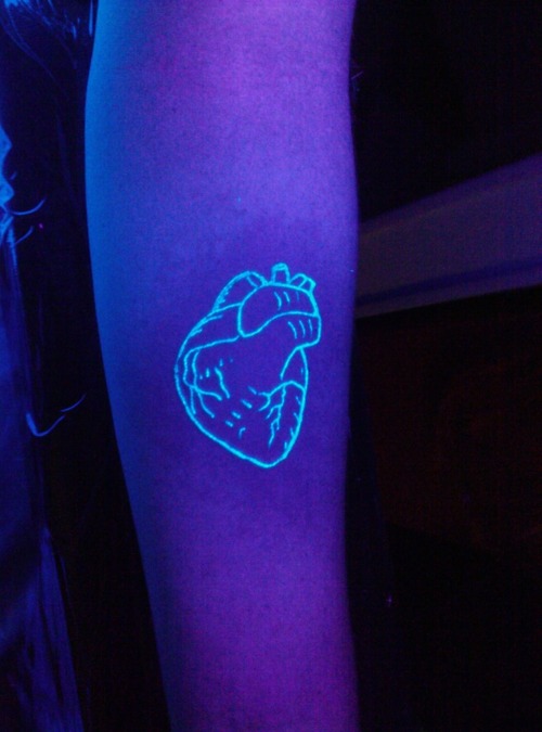 Outline Human Heart Black Light Tattoo On Forearm