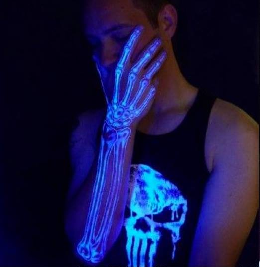 Right Arm Skeleton Black Light Tattoo