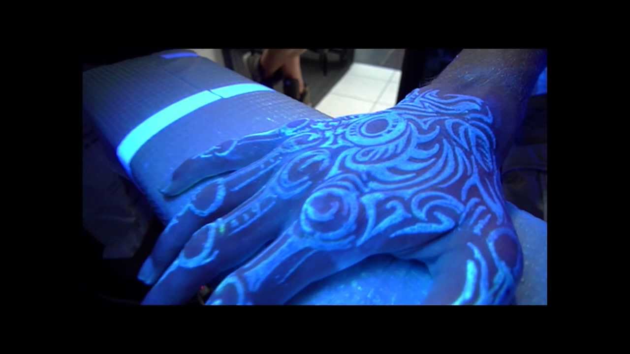 Tribal Black Light Tattoo On Right Hand