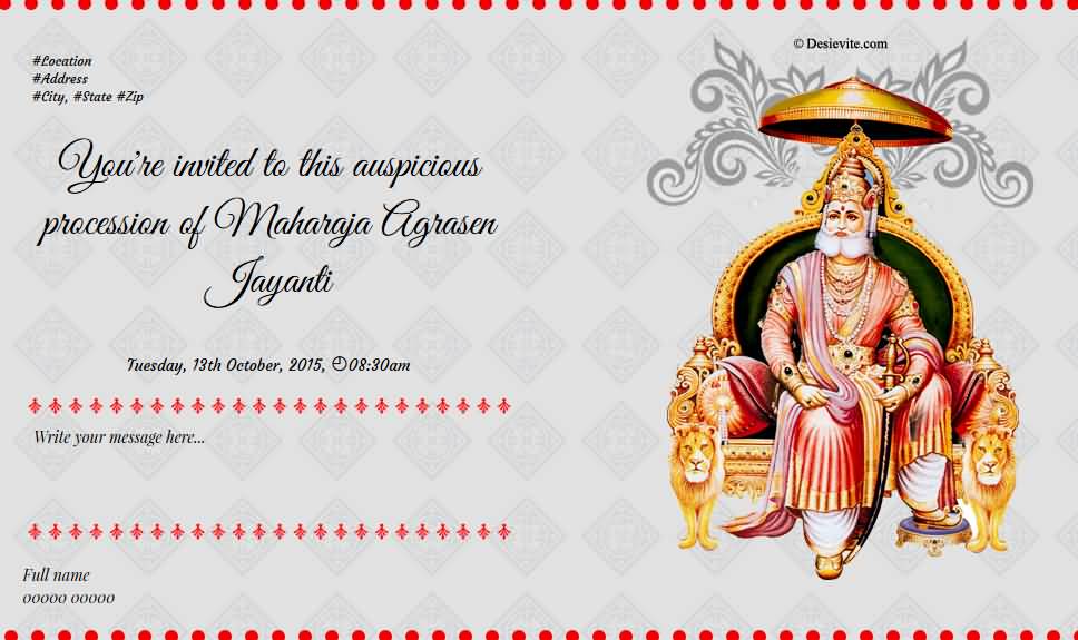 You're Invited To The Auspicious Procession Of Maharaja Agrasen Jayanti