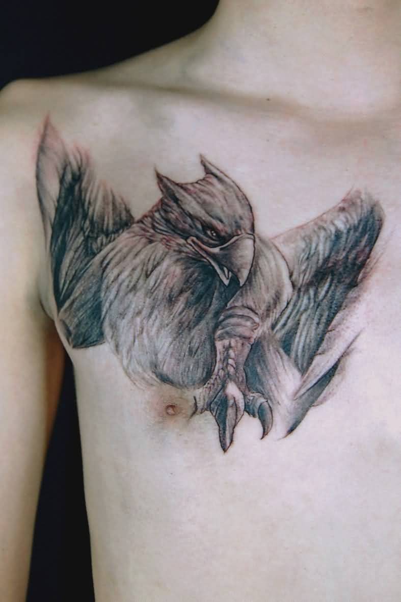 Beautiful Colored Griffin Tattoo On Chest For Men