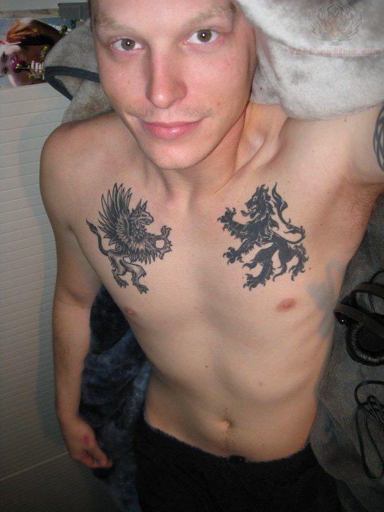 Small Griffins Symbols Tattoo On Chest For Men