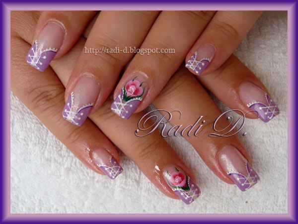 Adorable Purple French Tip Corset Nail Art