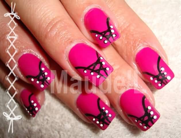 Amazing Pink Corset Design Nail Art