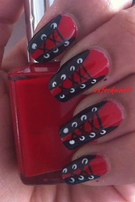 Black And Red Corset Nail Art Design