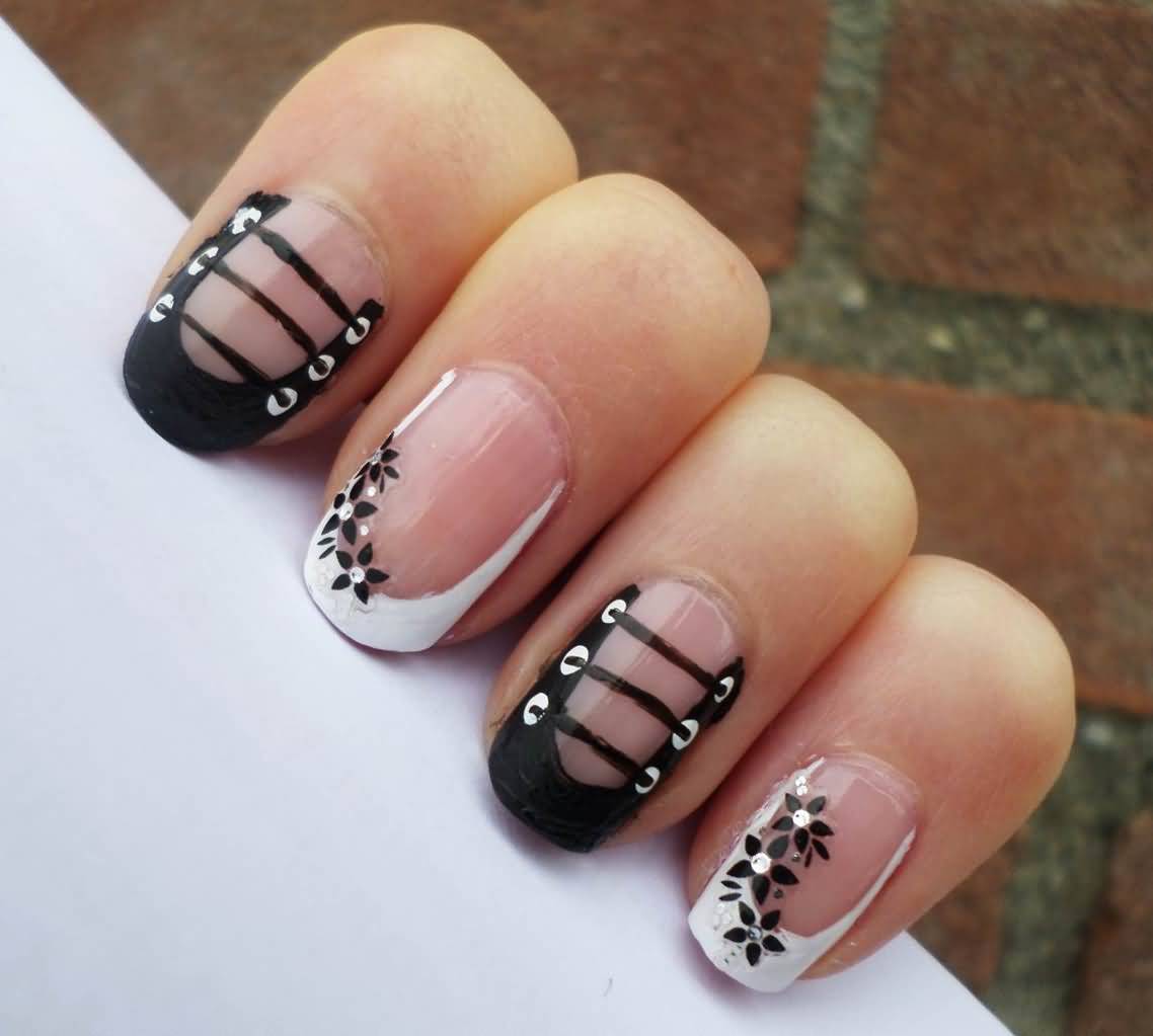 Black And White Beautiful Corset Nail Design Idea