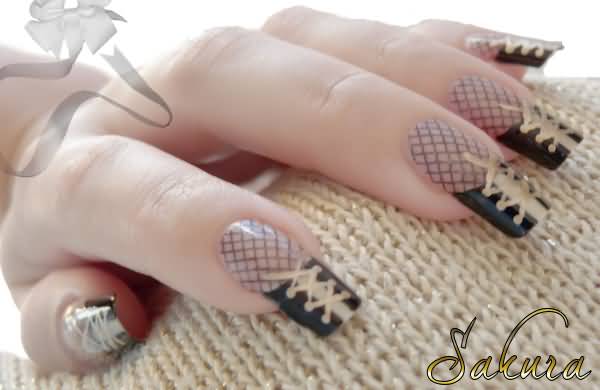 Black Corset Nail Art Design Idea