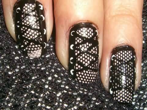 Black Lace Corset Nail Art