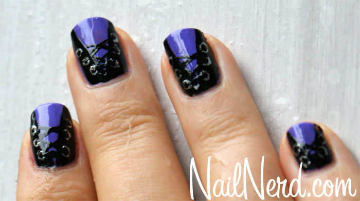 Blue And Black Corset Nail Design