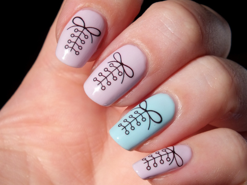 Blue And Pink Sweet Corset Nail Art