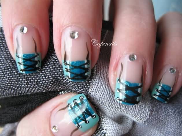 Blue French Tip Corset Nail Art