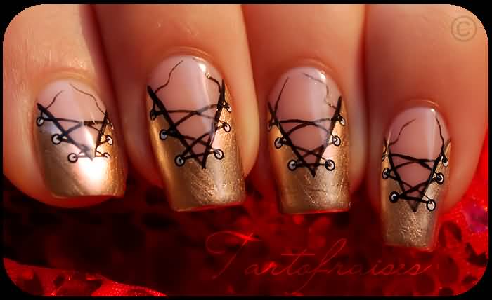 Golden French Tip Corset Nail Art