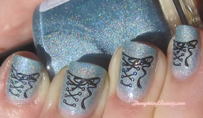 Grey Sparkle Corset Nail Art