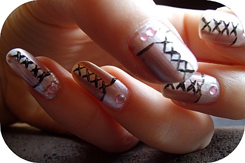 Long Nails With Corset Nail Design