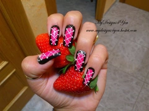 Pink And Black Beautiful Corset Design Nail Art