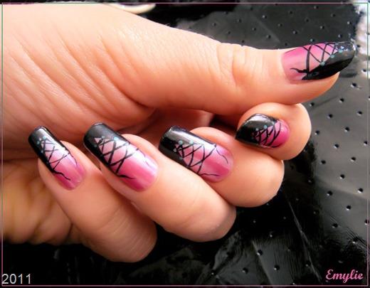 Pink And Black Corset Nail Art