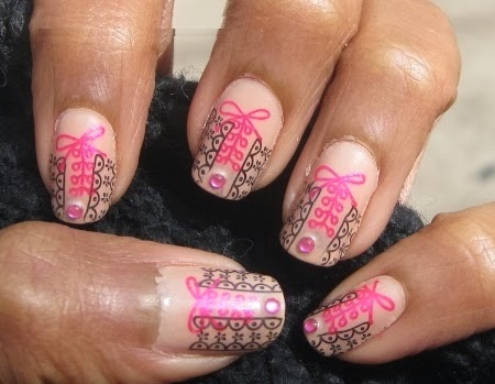 Pink And Black Corset Nail Design