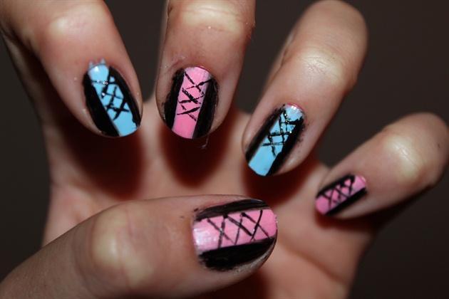 Pink And Blue Corset Design Nail Art