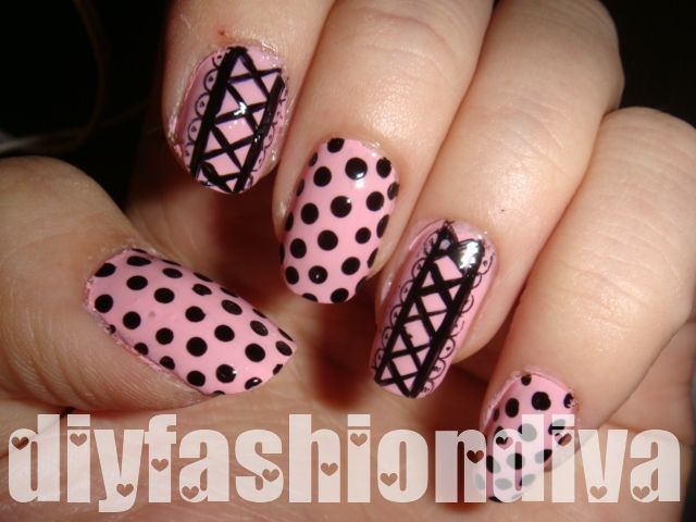 Polka Dots And Corset Nail Art