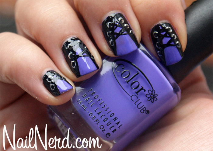 Purple And Black Corset Nail Design Idea