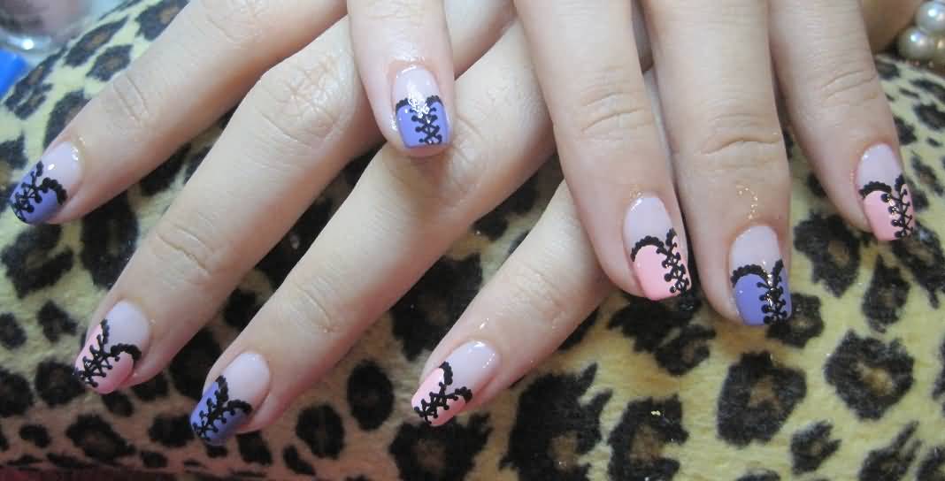 Purple And Pink French Tip Corset Nail Art