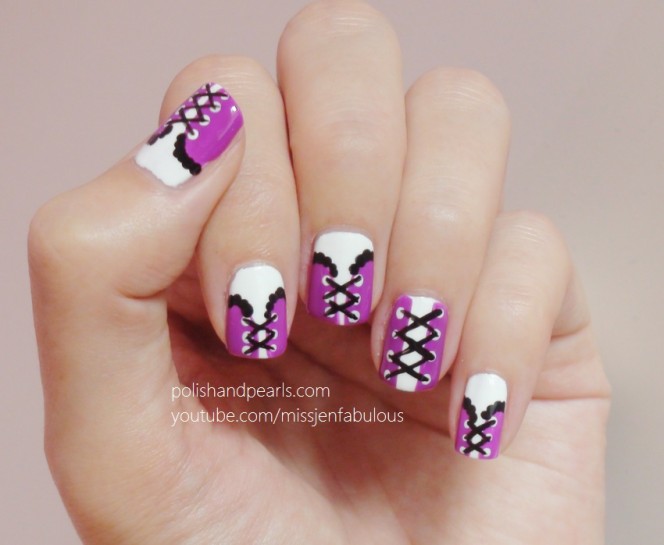 Purple And White Corset Design Nail Art Idea