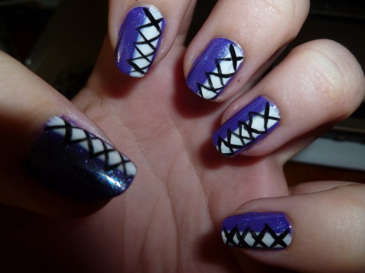 Purple And White Corset Nail Art