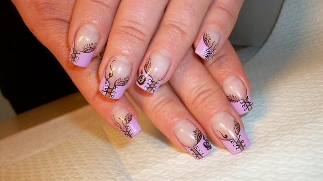 Purple French Tip Corset Nail Design