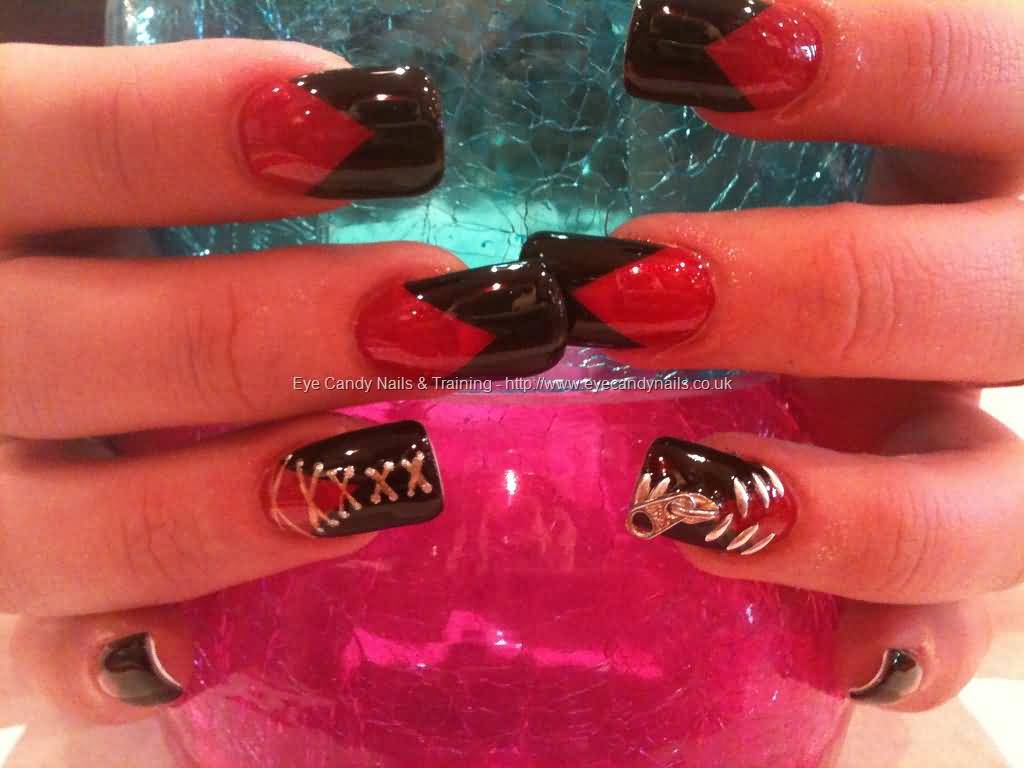 Red And Black Corset And Zip Nail Art Design