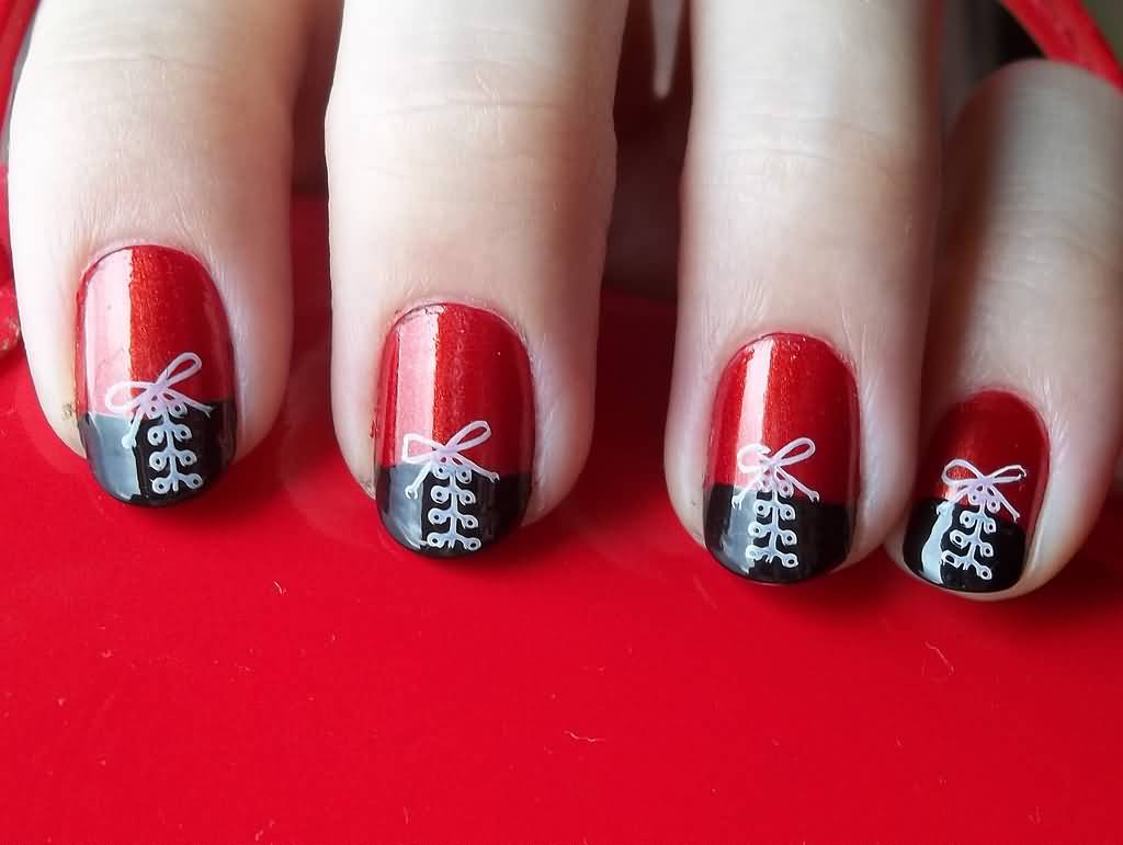 Red And Black Glossy Corset Nail Art