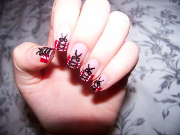 Red French Tip Corset Nail Art