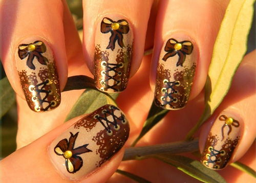 Stamping Corset And Bow Design Nail Art