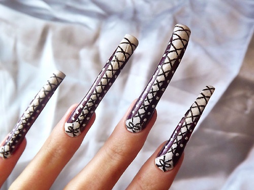 Super Long Nails With Corset Design Nail Art