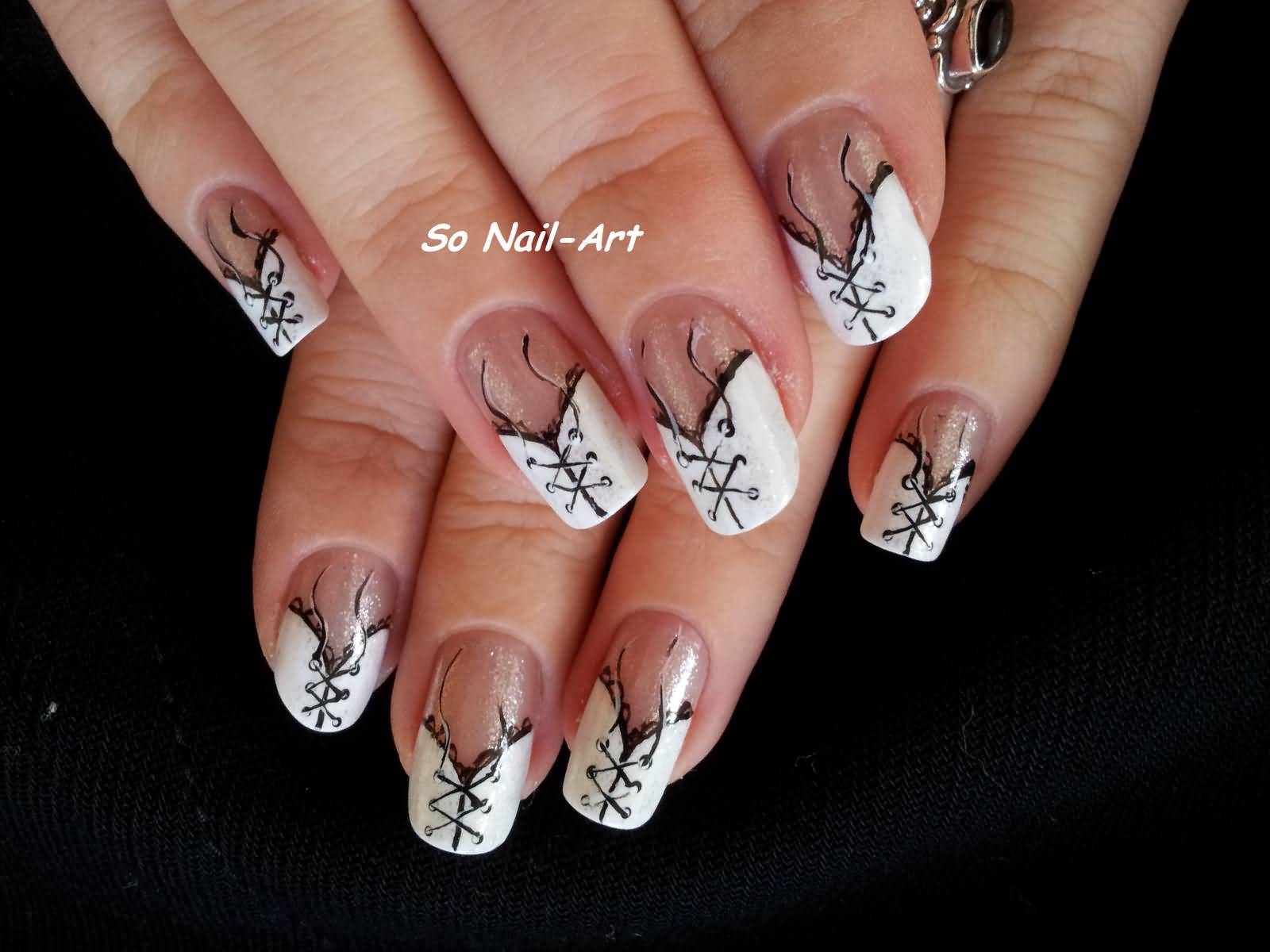 White Corset Nail Art Design Idea For Girls