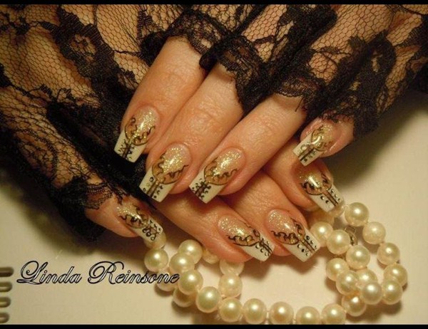 White French Tip Corset Nail Design Idea