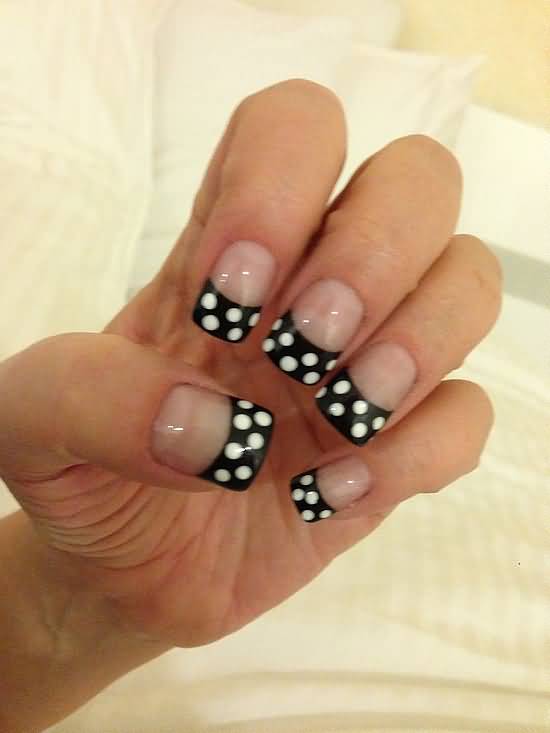 Black And White French Tip Polka Dots Nail Art