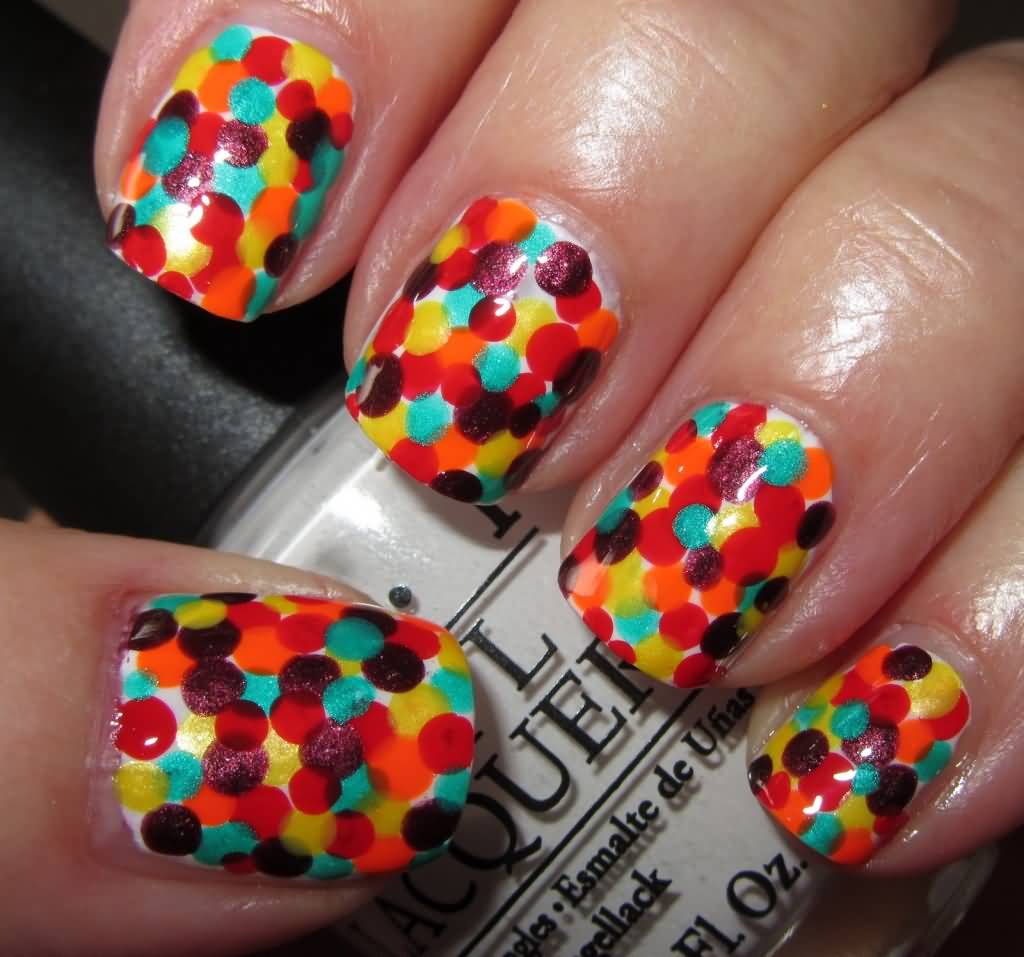 Colorful Polka Dots Nail Design Idea