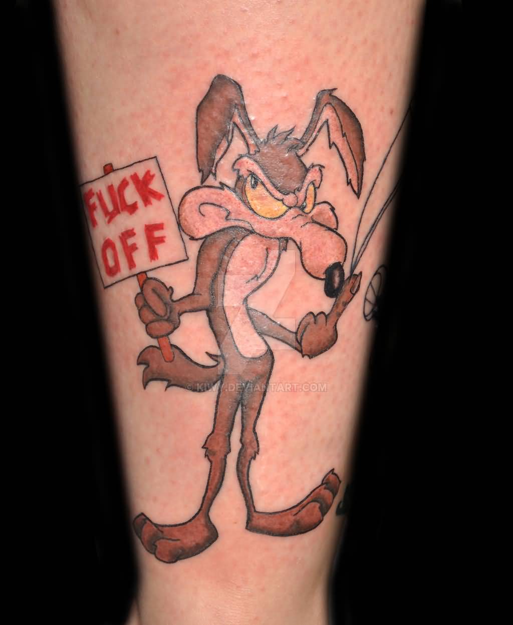 Fuck Off Banner And Coyote Tattoo Design by Kiwy