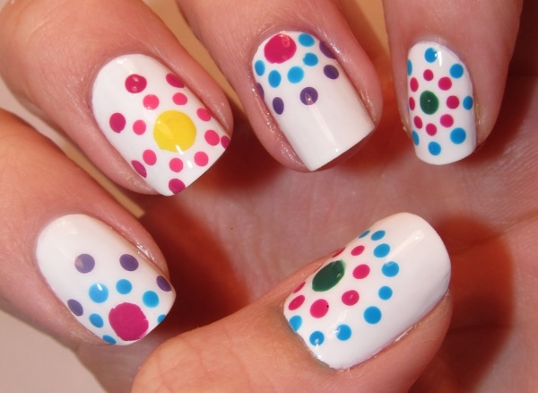 Multicolored Polka Dots Nail Art Design