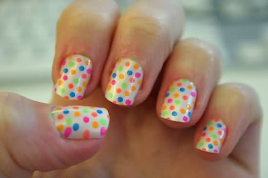 Neon Polka Dots Nail Art