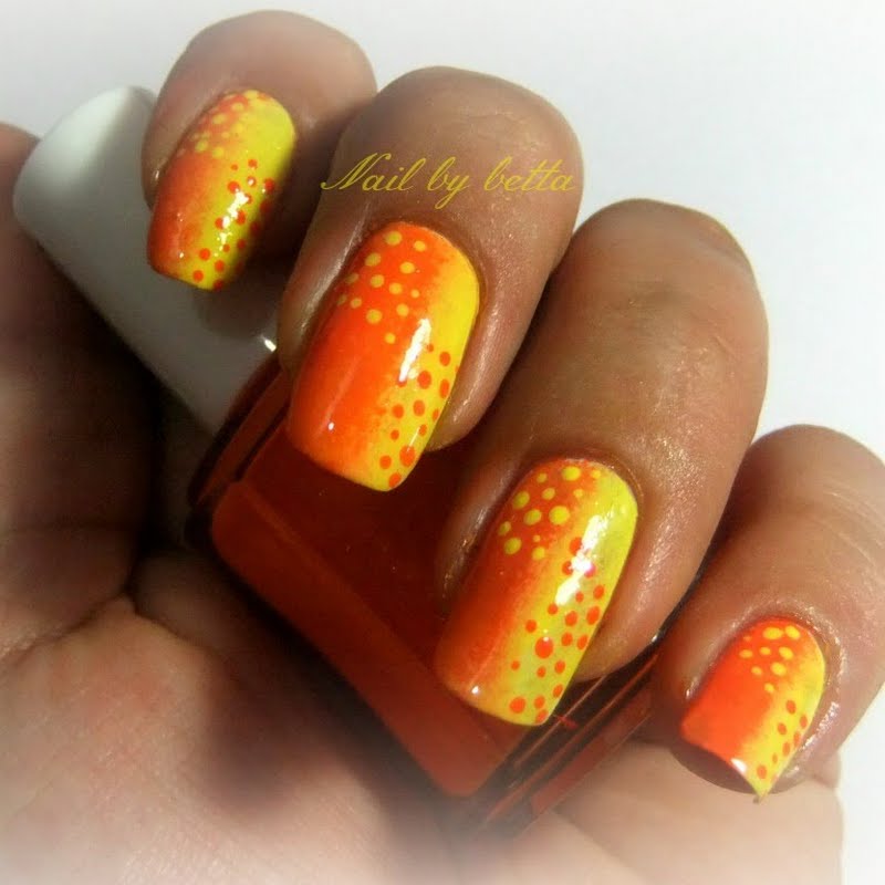 Orange And Yellow Polka Dots Nail Art